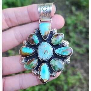 Natural Nevada Royston US Turquoise Apache Native cluster pendant Rosella Paxton